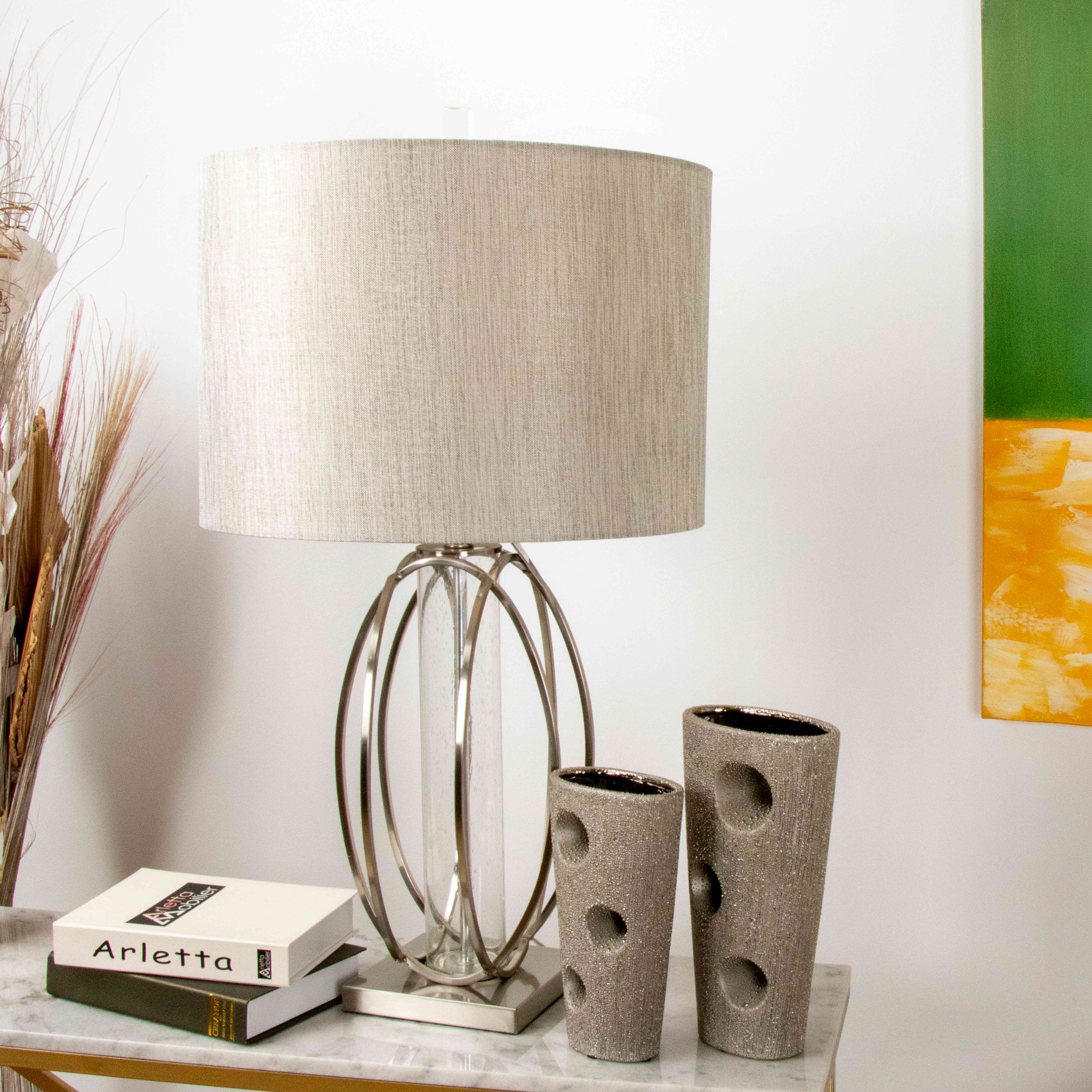 L311893 BRUSHED STEEL&SEEDED TABLE LAMP