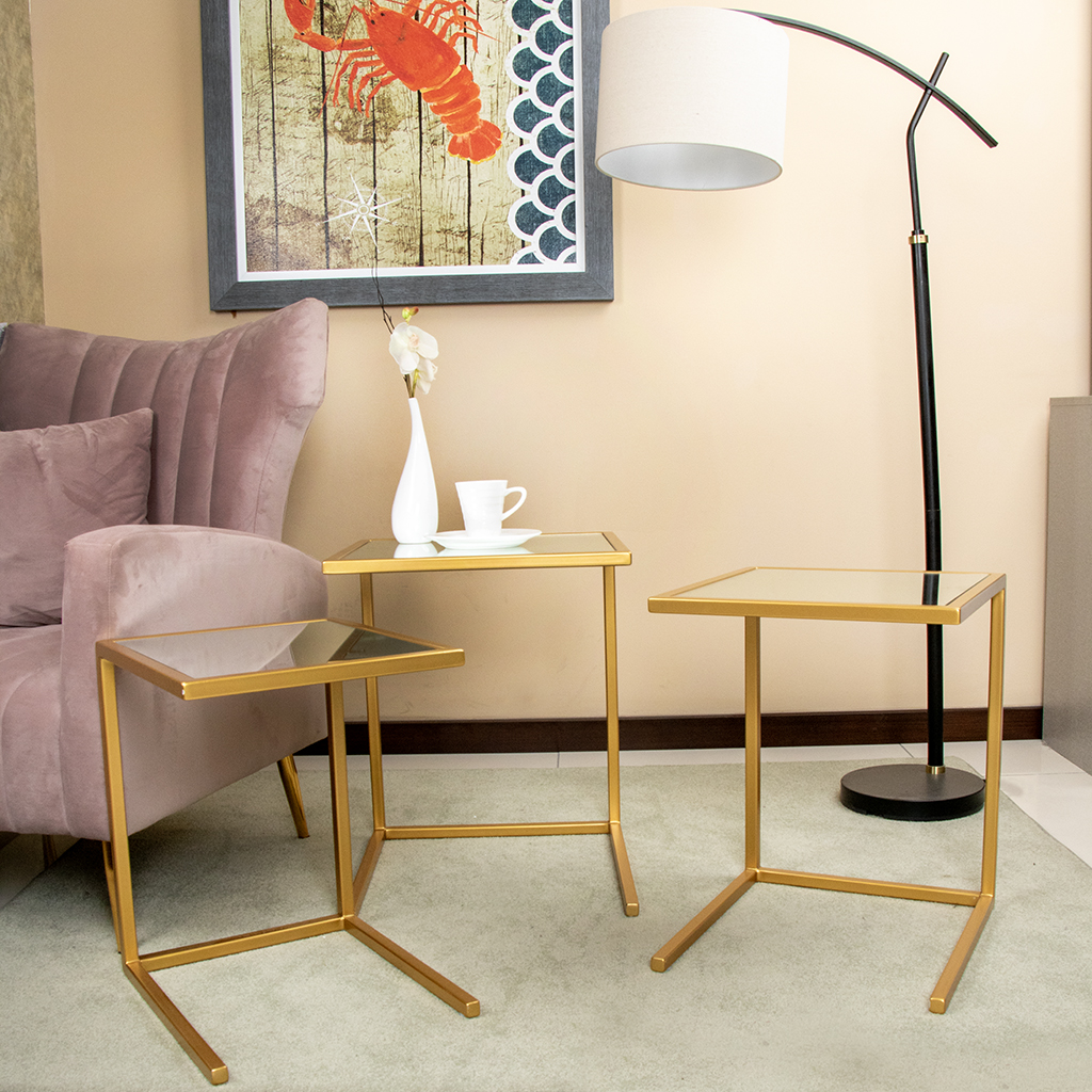Lamie Nest of Table gold leg Mirror  Top