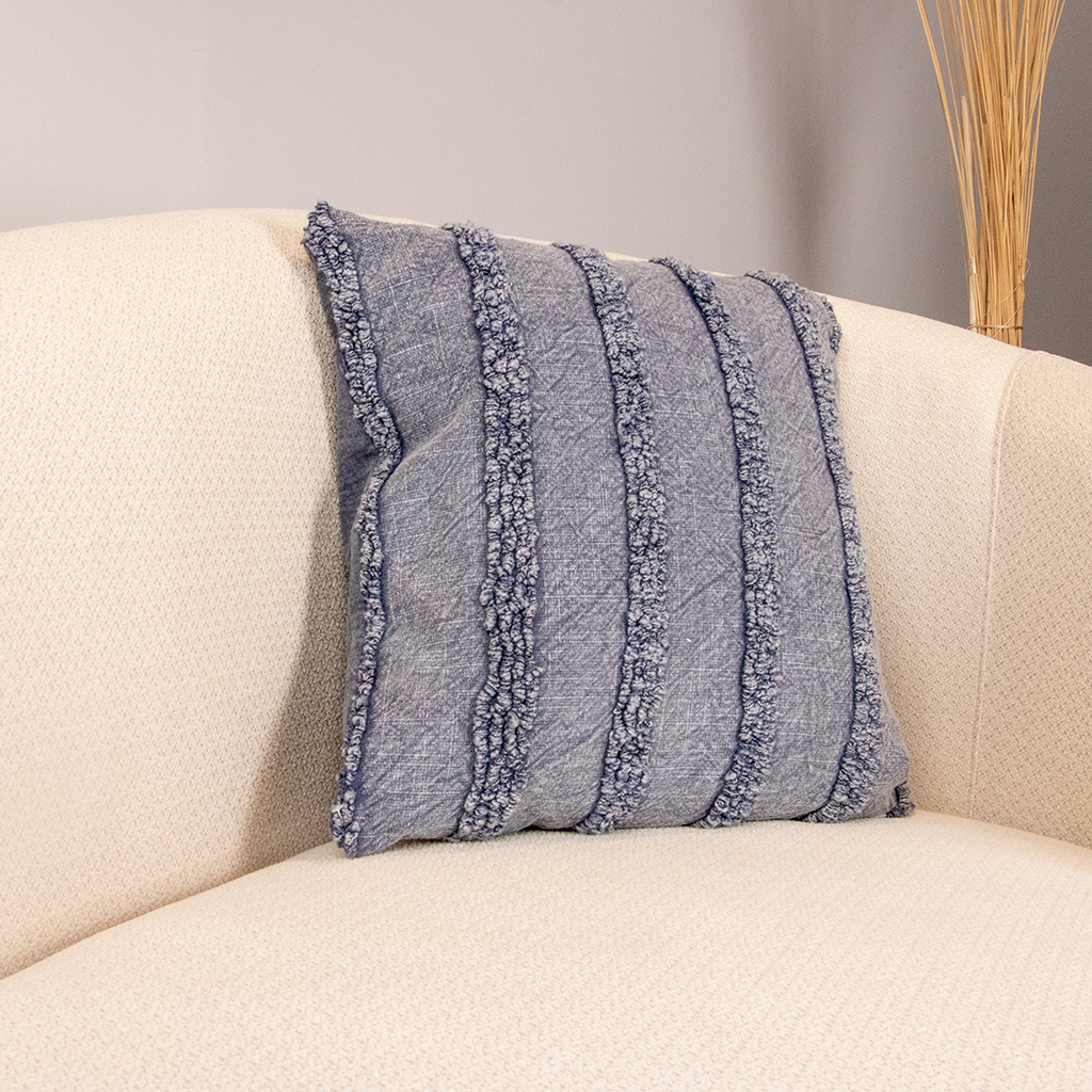 BLUE TUFFTED EMBROIDERY CUSHION