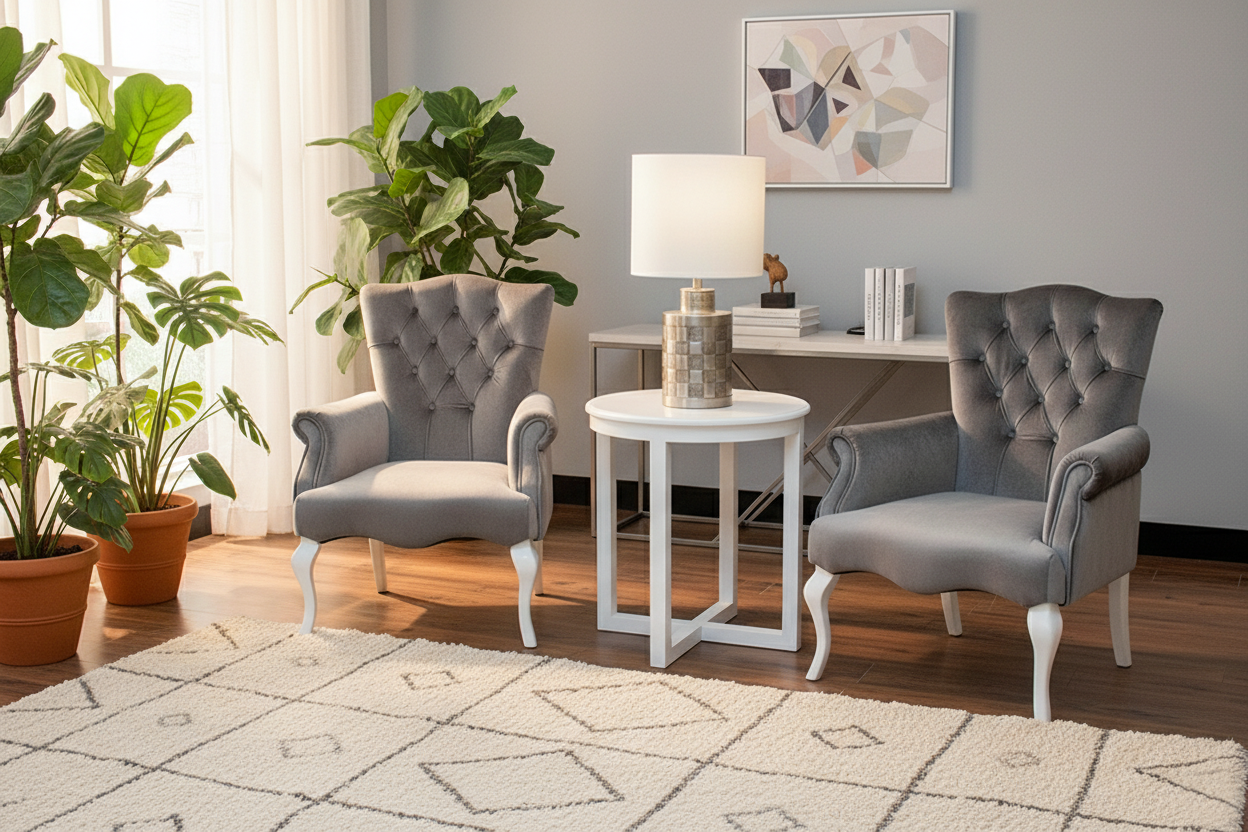 0358 CLASSIC CHAIR WHITE 15 GRAY FABRIC
