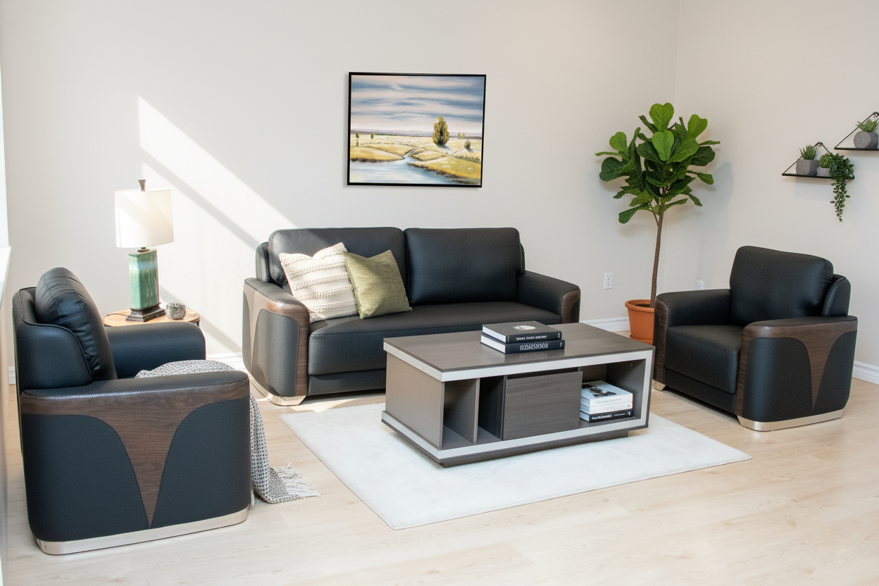S727  3+ 1 + 1  SEATER SOFA SET CM  BLACK 999-28