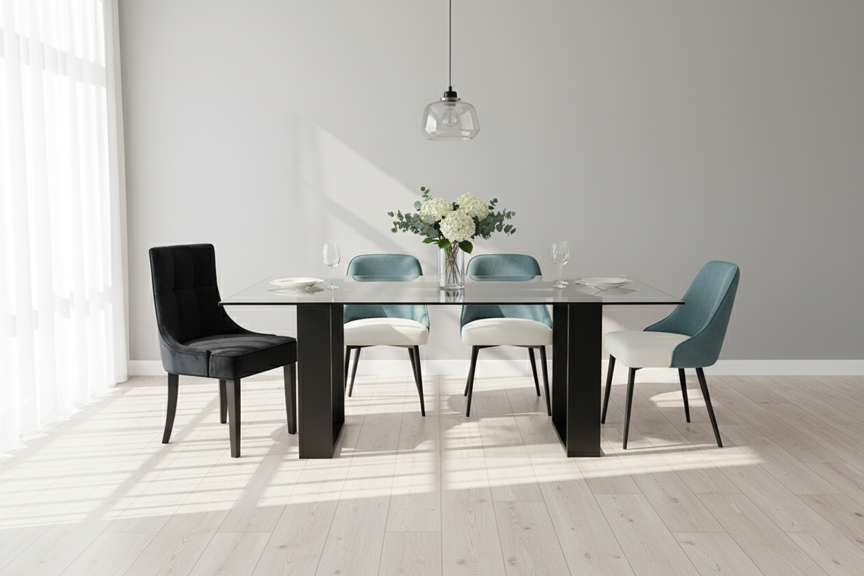 DINING TABLE 2507 L180 W120 H75 CLEAR GLASS + MS STEEL BLACK