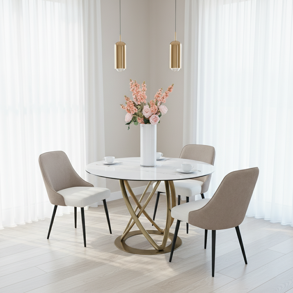 YT790 DINING TABLE WHITE & GOLD