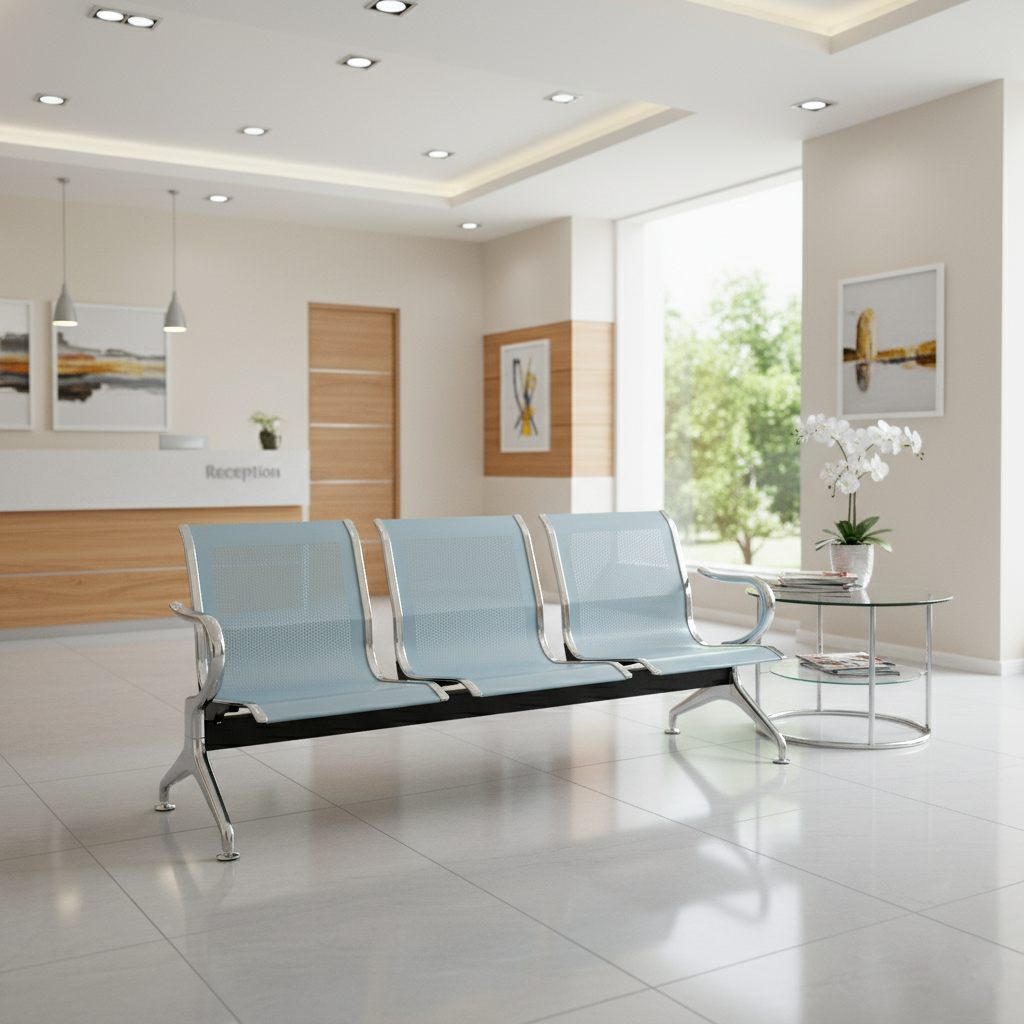 LINK CHAIR 3 SEATER STEEL METAL WITH CHROME LEG