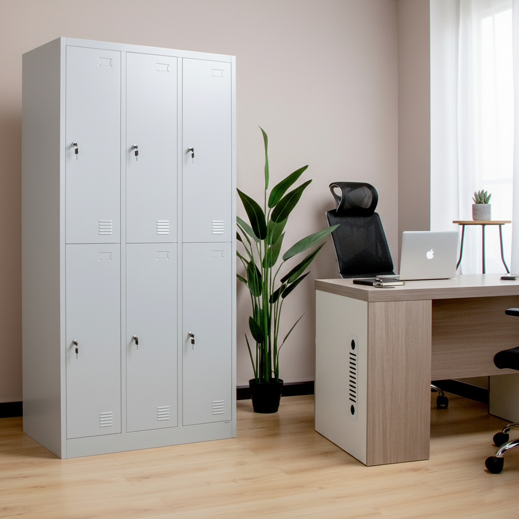 CC C6STEEL LOCKR 3COLMN 6DOR GRY RAL7035