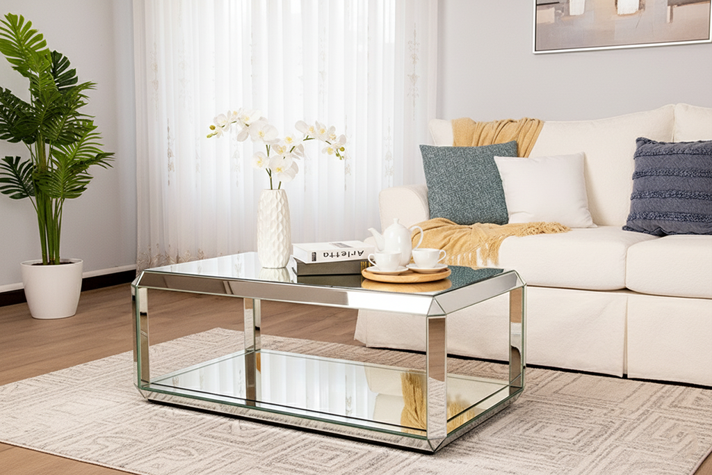 20RJ170-1207045 COFFEE TABLE SILVER AND MIRROR