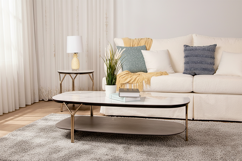 CJ910A COFFEE TABLE WHITE,GREY & GOLD