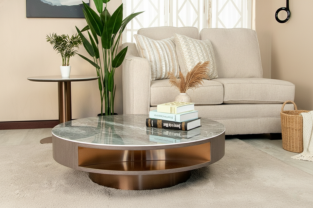 CJ791A COFFEE TABLE BLUE,GREY & GOLD