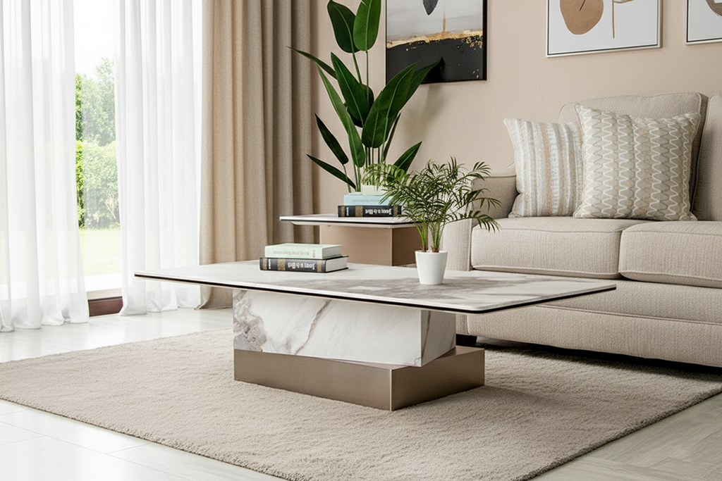 CJ942A COFFEE TABLE WHITE & GOLD