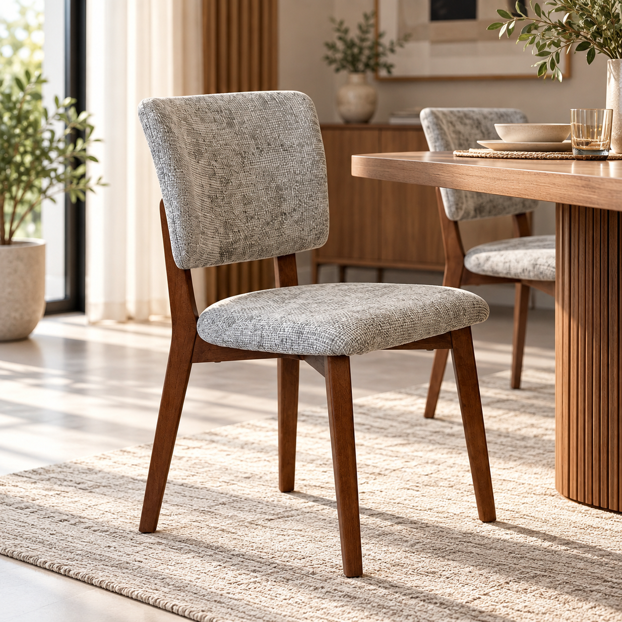 B2690 D/CHAIR KANSAS 6 BEIGE RUBBER WOOD WITH WALNUT#HC PAITING