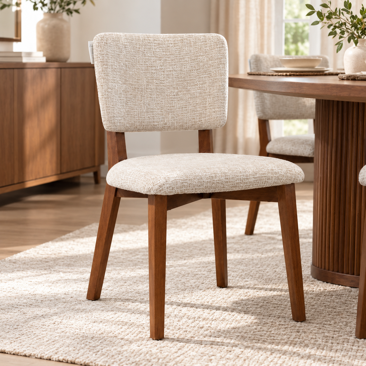 B2690 D/CHAIR EDEN 4 BEIGE  RUBBER WOOD WITH WALNUT#HC PAITING