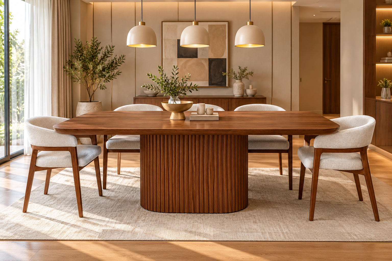 A2588 DINING TABLE(220X100X76)WALNUT VENEER/HC PAINTING