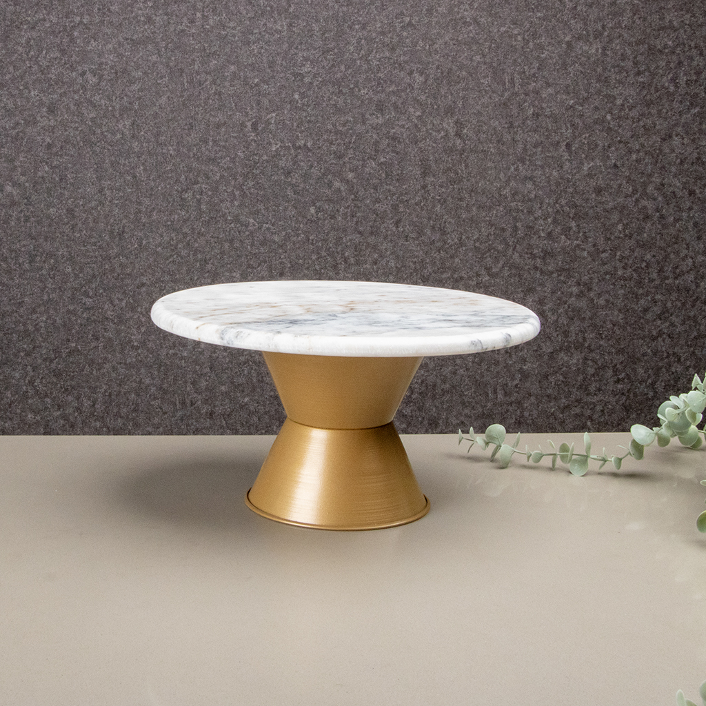 97419 MRBL MTL CAKE STAND 12"W 7"H