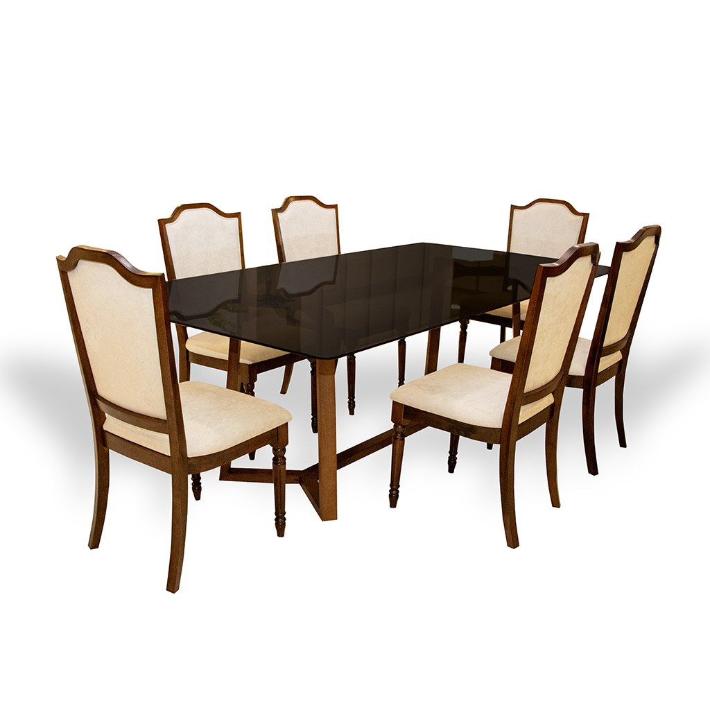 DINING TABLE 2403 L2400 W1200 H770 ANTIQUE WALLNUT BROWN GLASS