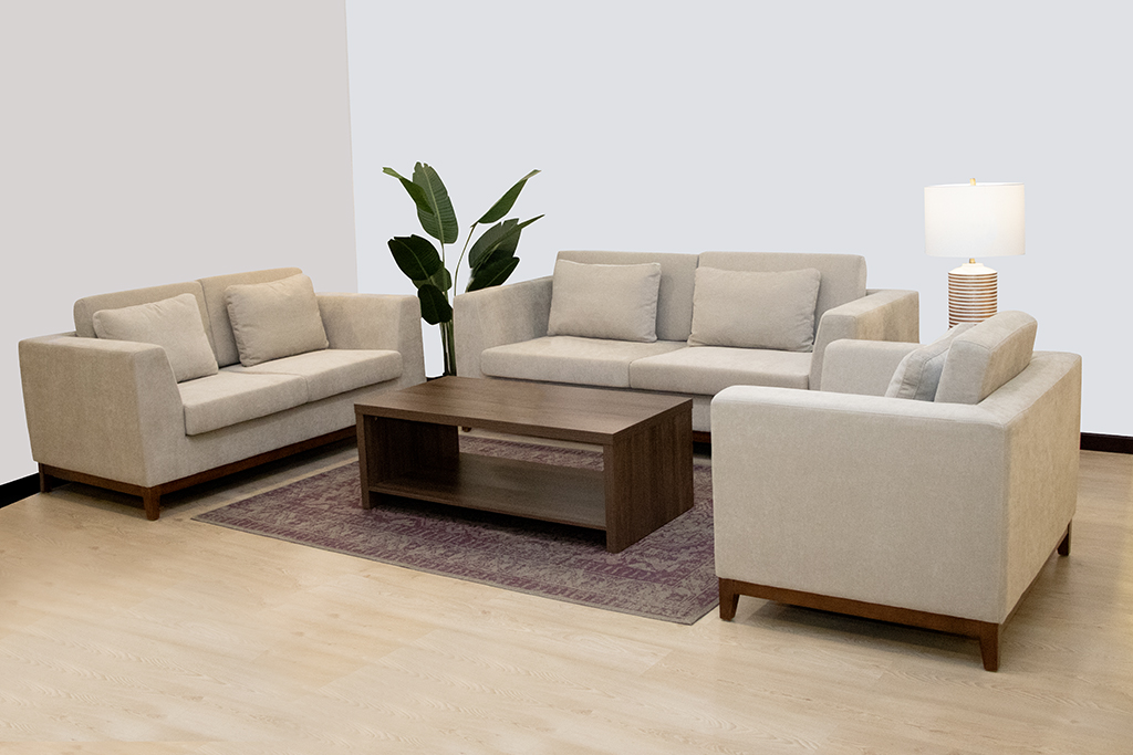 S751 3 SEATER SOFA WITH FABRIC SIZE 210X85CM QF1048-4 BEIGE (Set 3+2+1)