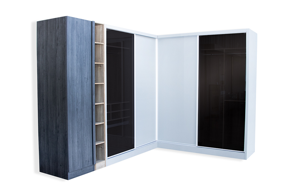 L SHAPE WARDROBE 1300 -L3100+2500H2300MM METALLIC GREY+ROMANCE ATLAS+AZABACHE