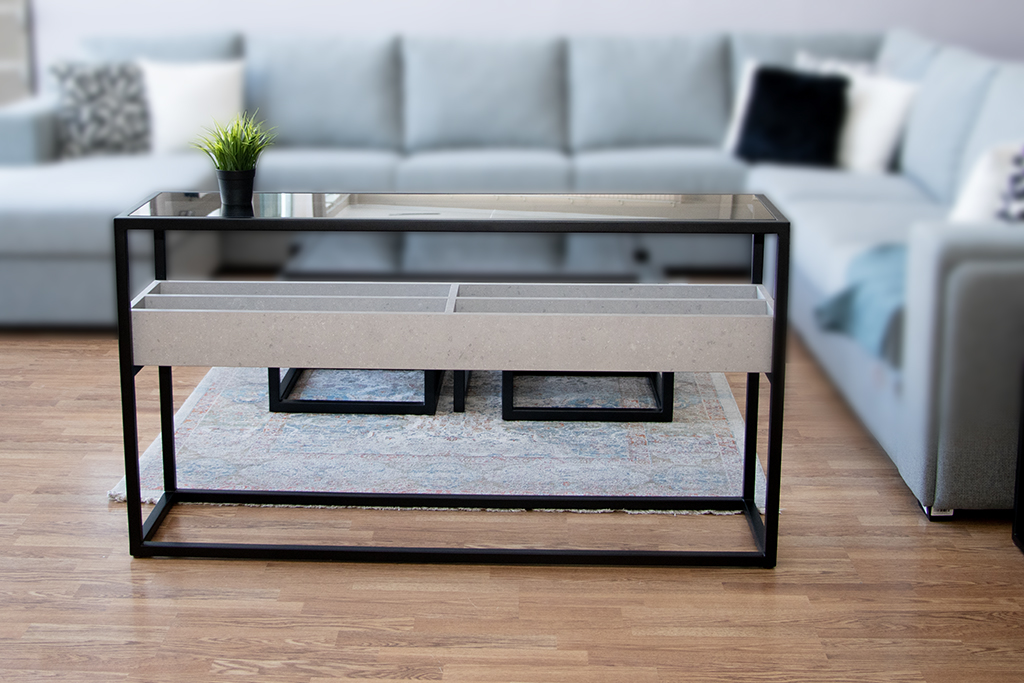 CONSOLE TABLE 2409 W1400XH750XD350 MM GRAVITY ARENA MOVA GRAY GLASS BLACK LEG