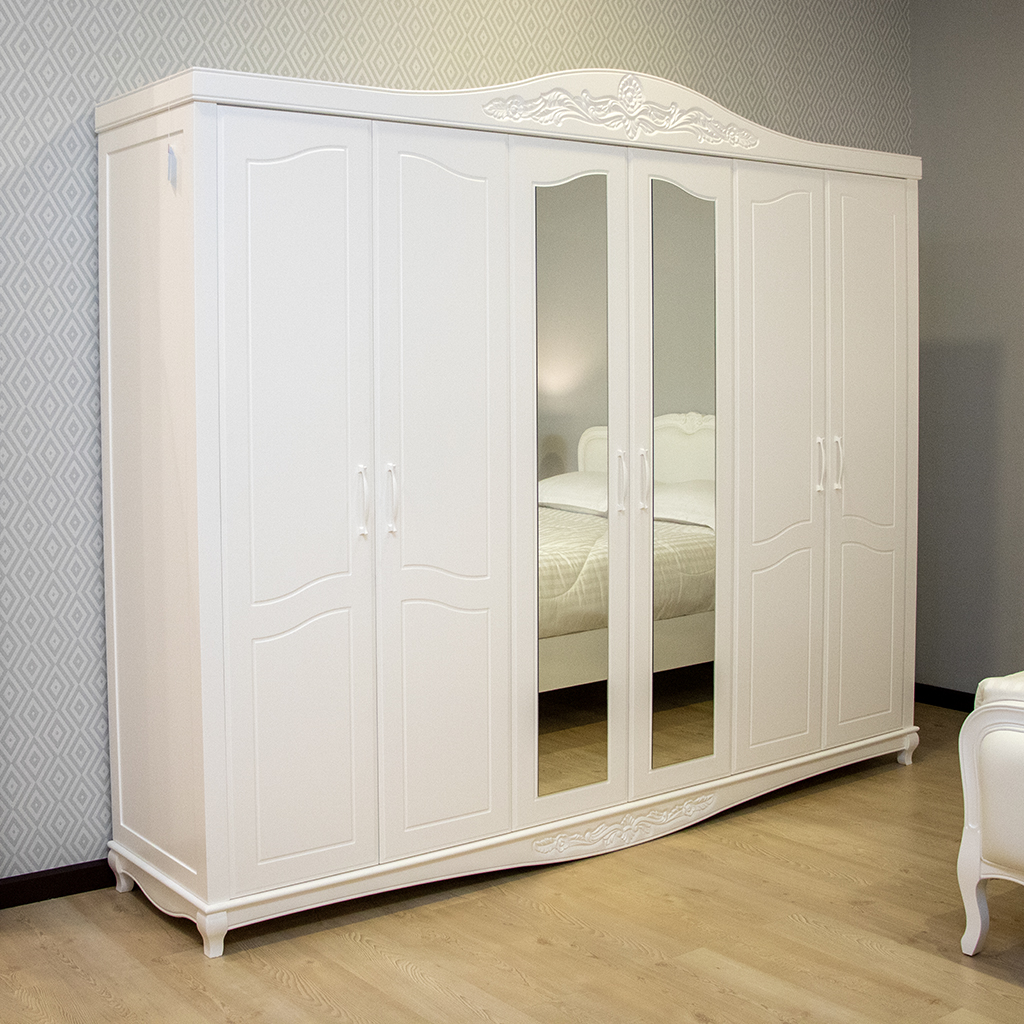 CHARLOTTE WARDROBE 6 DOOR W2850XH2200XD600 MM WHITE PAINT