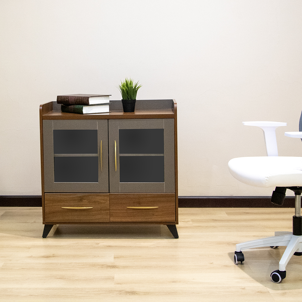 83E308 TEA CABINET WALNUT+GREY