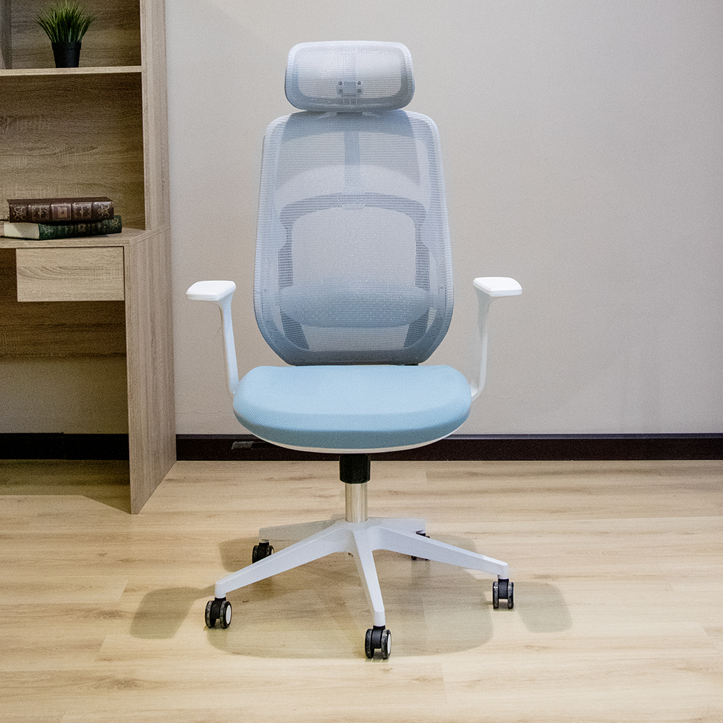 Z-E2306H HIGH BACK CHAIR- SEAT BLUE+BACK GRAY+WHITE ARMHY2068-02-SEAT HY-2005 BLUE