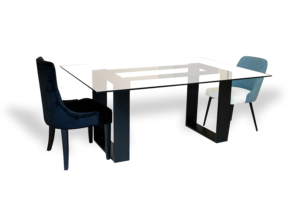 DINING TABLE 2507 L180 W120 H75 CLEAR GLASS + MS STEEL BLACK