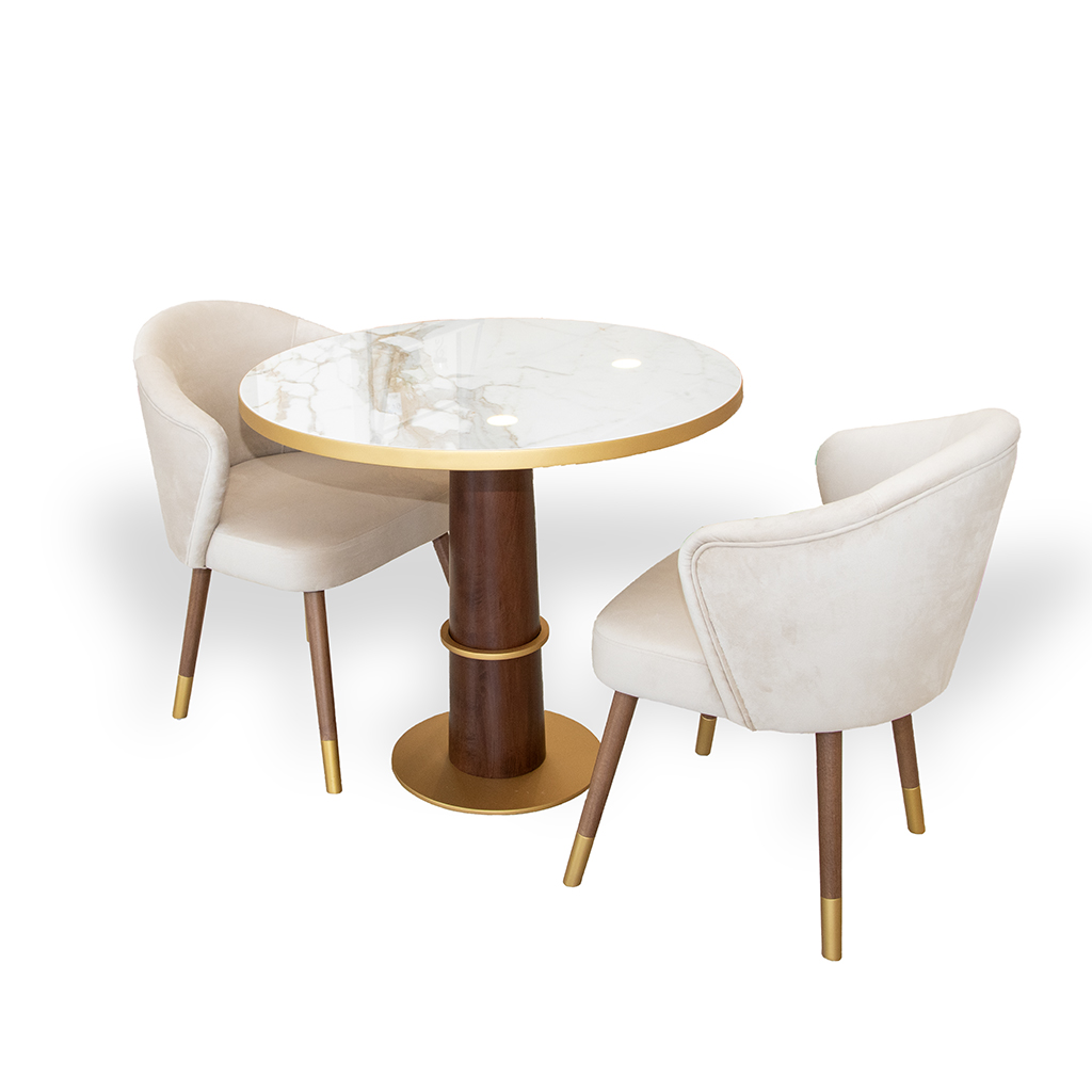ROUND TEA TABLE 2507 DAI 85 H 75 BROWN +GOLD LEG