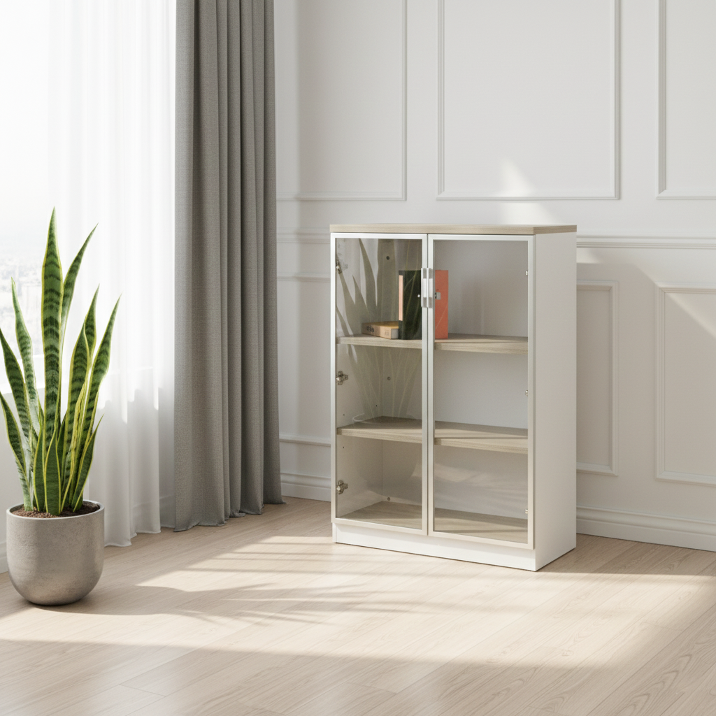 CF1210 LOW CABINET 2DOOR TEAK 22+WHITE