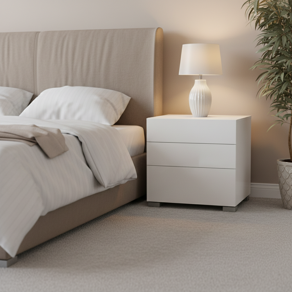 BED SIDE TABLE 678 B W600XH600XD500 MM WHITE GLOSSY