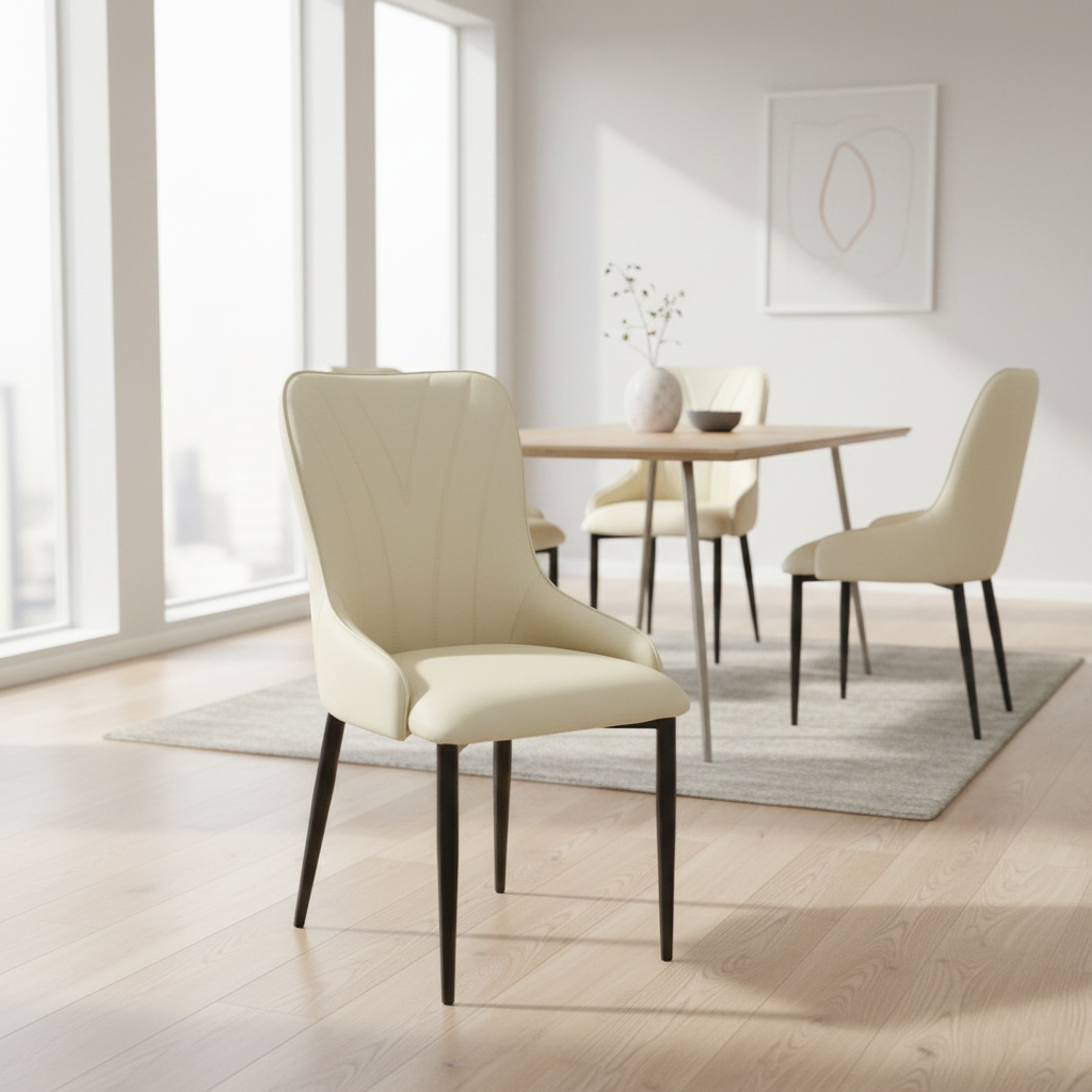 618 DINNING CHAIR 1807-24#beige PU black legs