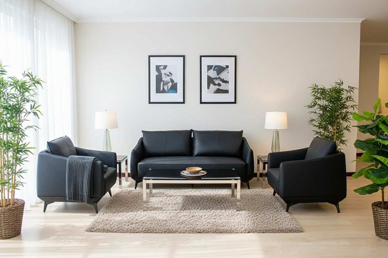 S692 3 +1 + 1  SEATER SOFA( 183X82X87)CM BLACK 999-28  SET