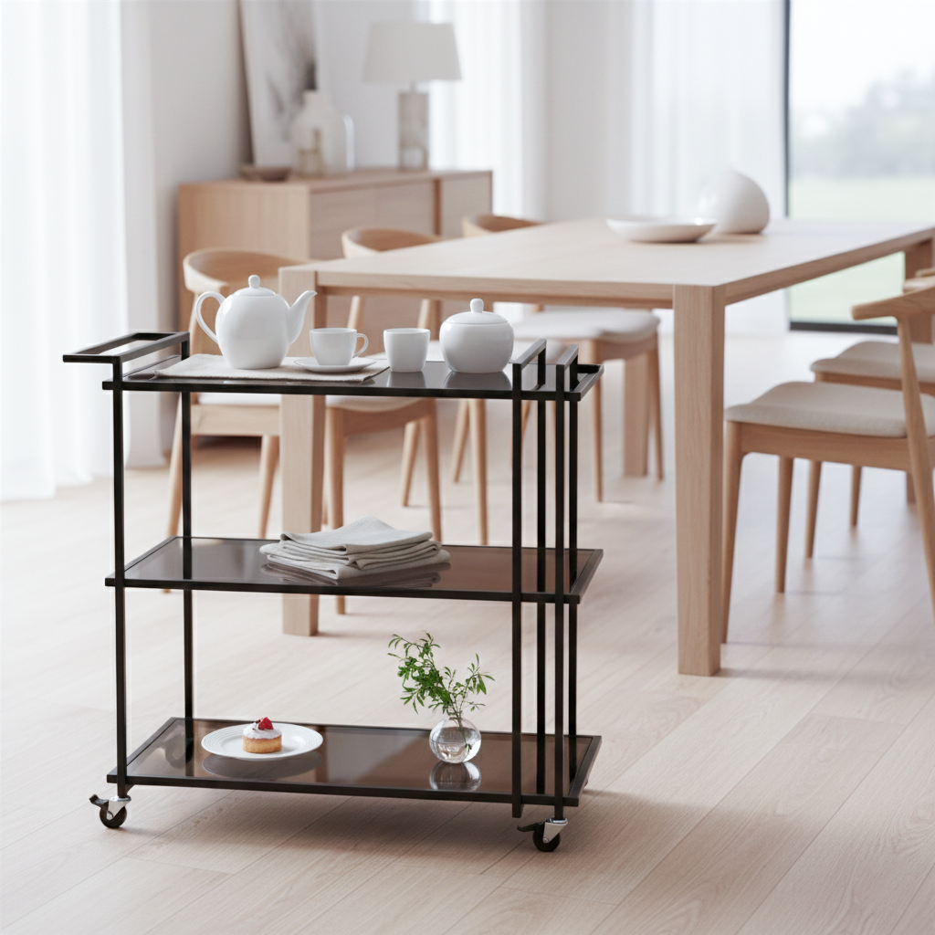 TEA TROLLY 2511 W400XL1000XH900MM MS STELL BLACK GRAY GLASS