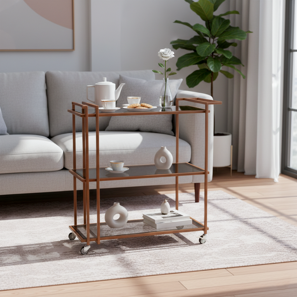 TEA TROLLY 2511 W400XL1000XH900MM MS STELL BROWN +BROWN TENTED GLASS