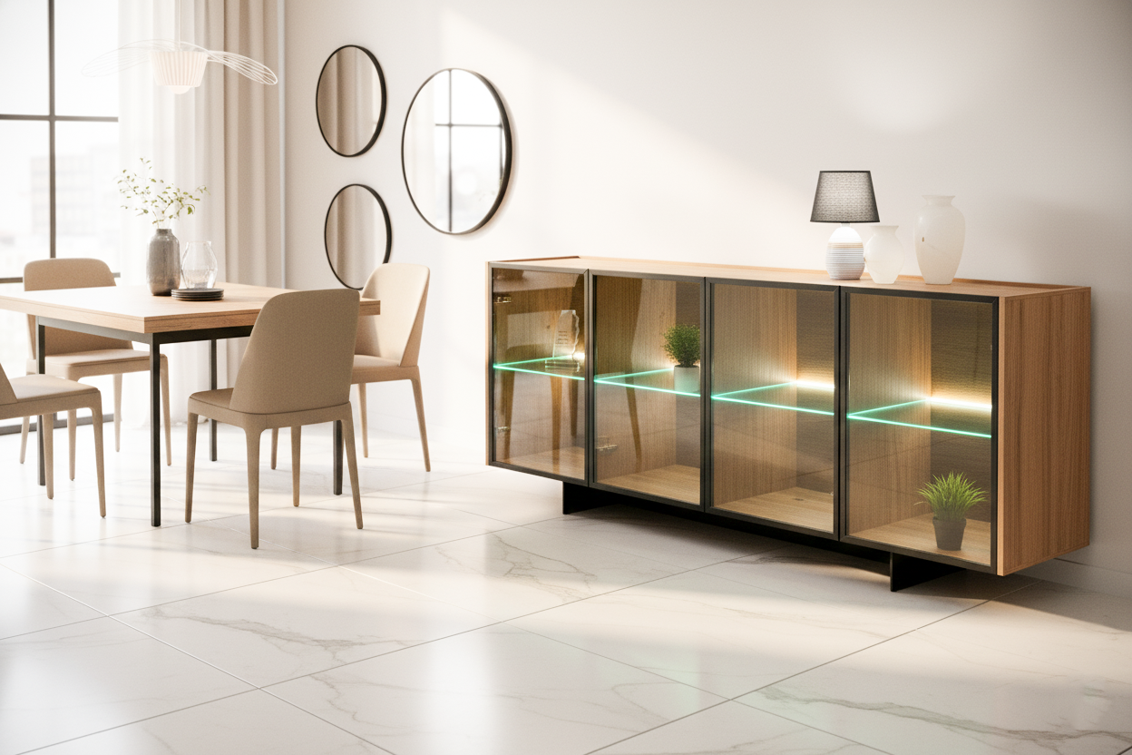 BUFFET TABLE 2604 LIMINA  L2000XW500XH850MM OLD OAK+BLACK FRAME