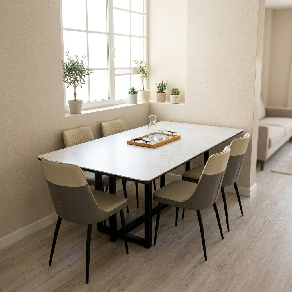 DINING TABLE 2508 L3200XW1200XH770MM BLACK  MARAZZI TAJ MAHAL SATIN PORCELAIN 6MM
