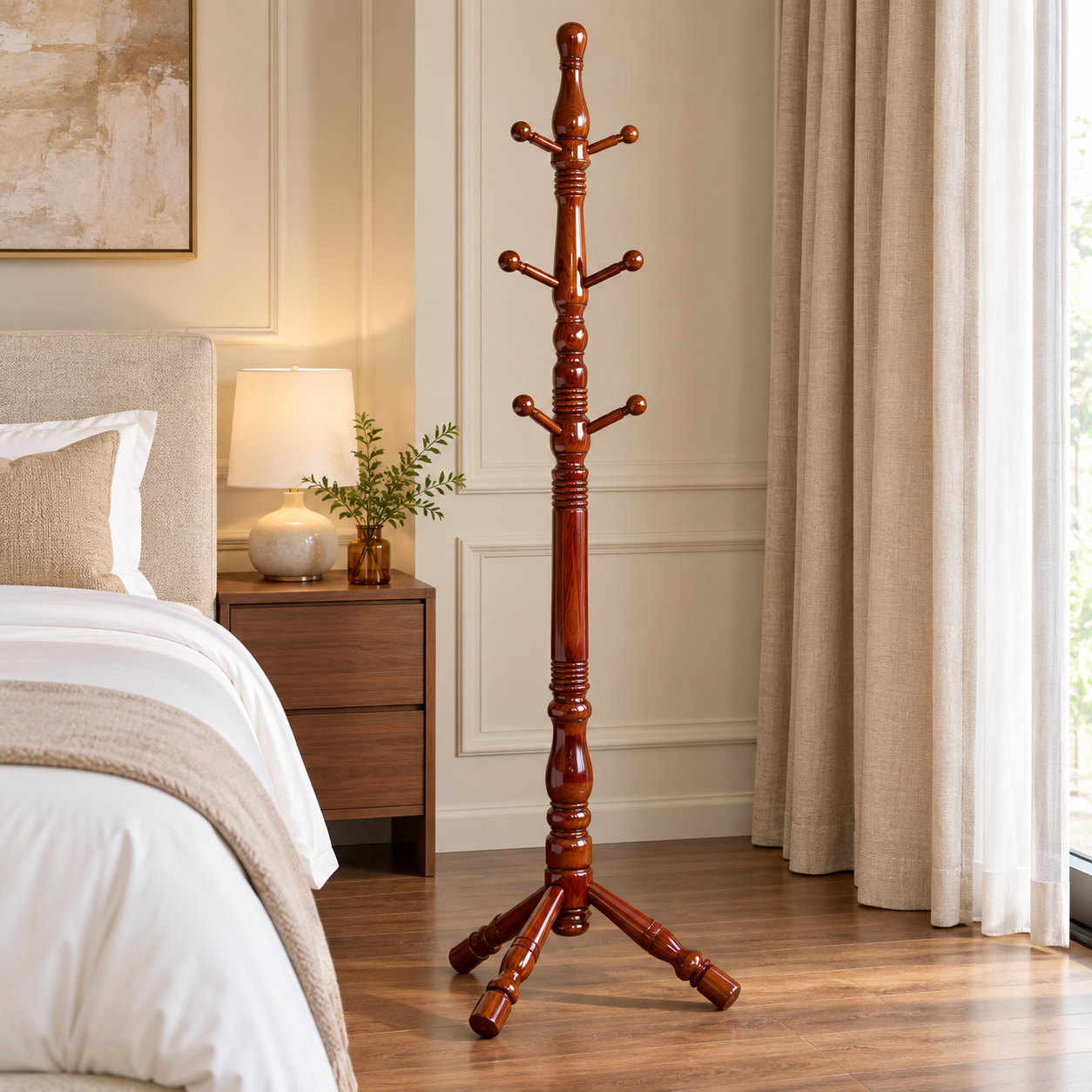 KB COAT HANGER RUBBER WOOD -DARK WALNUT