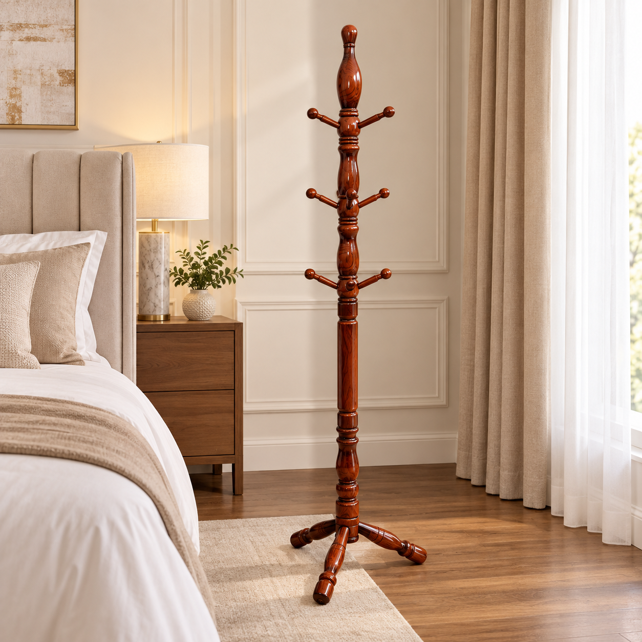 K6 COAT HANGER RUBBER WOOD -LIGHT WALNUT